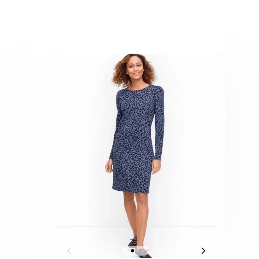 Talbots Long Sleeve Blue Leopard Print Sweatshirt Cotton Dress Size Large Animal